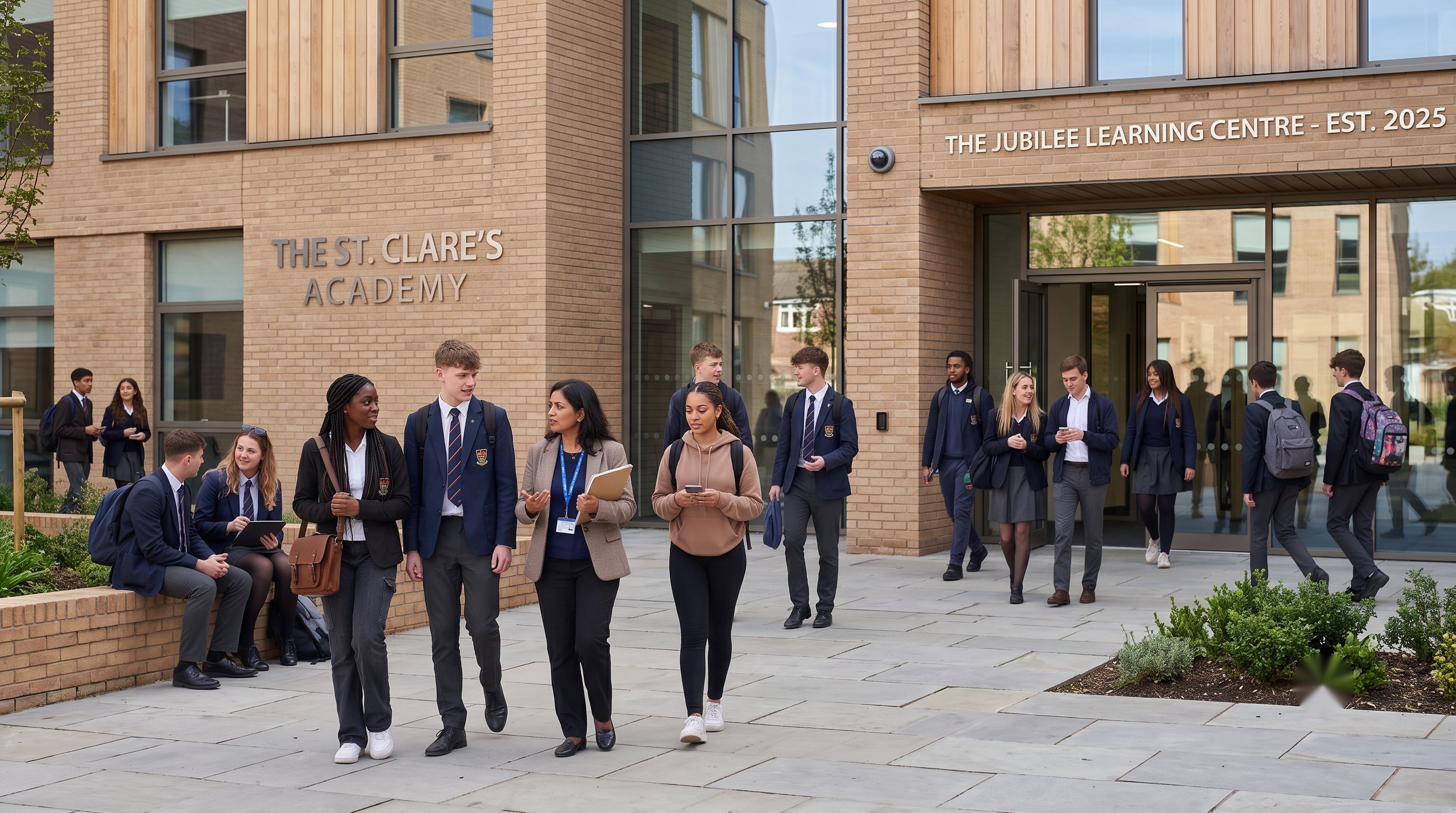 Students crossing a school or university campus